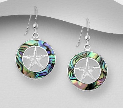 Şəkli böyütmək üçün tiklayın 925 Sterling Silver Hook Earrings Featuring Starfish Decorated With Shell