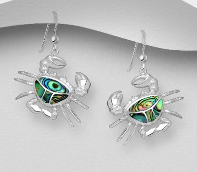925 Sterling Silver Crab Hook Earrings Decorated With Shell