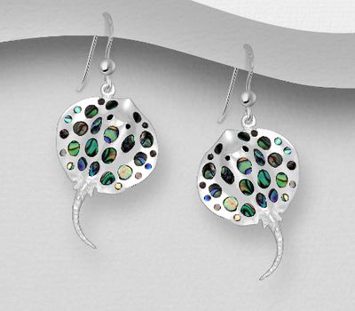 925 Sterling Silver Stingray Hook Earrings Decorated With Shell