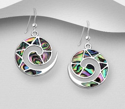 925 Sterling Silver Coil Hook Earrings Decorated With Shell