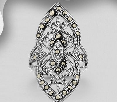 925 Sterling Silver Ring Decorated with Marcasite