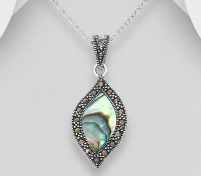 925 Sterling Silver Pendant Decorated With Marcasite And Shell