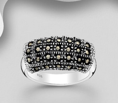925 Sterling Silver Ring, Decorated with Marcasite