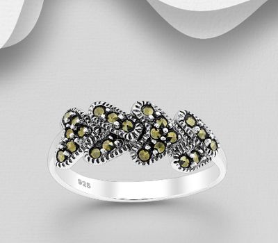 Şəkli böyütmək üçün tiklayın 925 Sterling Silver Oxidized Heart Ring, Decorated with Marcasite