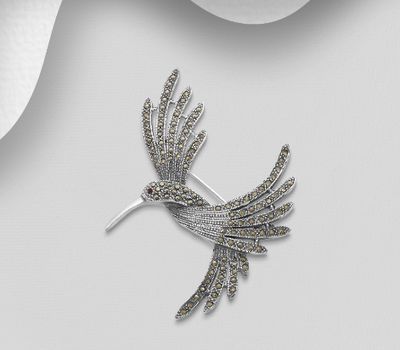 925 Sterling Silver Bird Brooch Decorated With Marcasite