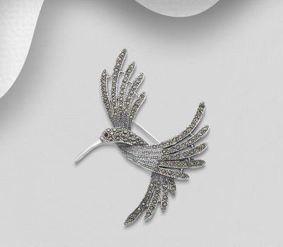 Şəkli böyütmək üçün tiklayın 925 Sterling Silver Bird Brooch Decorated With Marcasite
