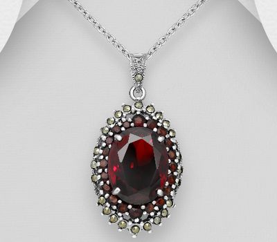 925 Sterling Silver Pendant, Decorated with CZ Simulated Diamond and Marcasite