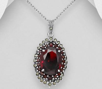 Şəkli böyütmək üçün tiklayın 925 Sterling Silver Pendant, Decorated with CZ Simulated Diamond and Marcasite