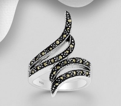 Şəkli böyütmək üçün tiklayın 925 Sterling Silver Oxidized Ring, Decorated with Marcasite