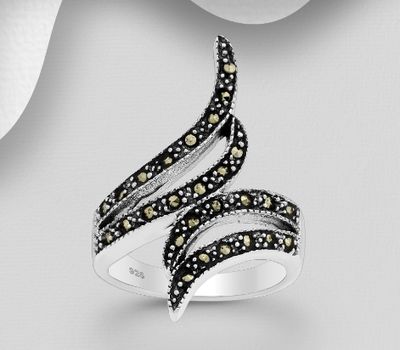 925 Sterling Silver Oxidized Ring, Decorated with Marcasite