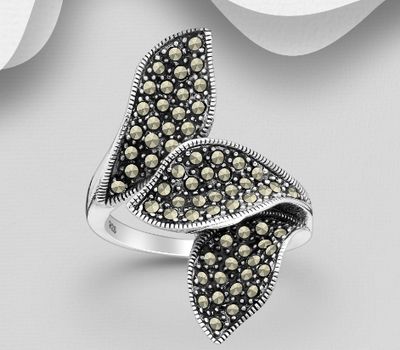 925 Sterling Silver Oxidized Ring, Decorated with Marcasite