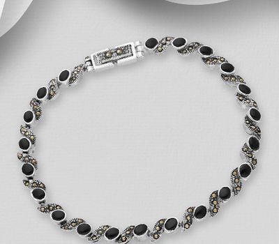 925 Sterling Silver Bracelet Decorated With Marcasite and Semi-GemStones