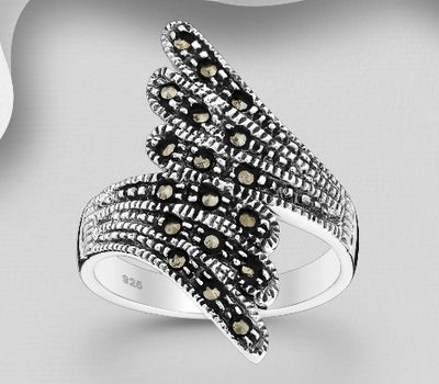 Şəkli böyütmək üçün tiklayın 925 Sterling Silver Oxidized Ring, Decorated with Marcasite