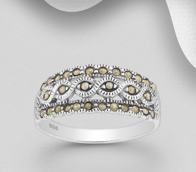 925 Sterling Silver Ring Decorated With Marcasite