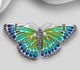 925 Sterling Silver Butterfly Brooch, Decorated with Colored Enamel and Marcasite