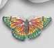 925 Sterling Silver Butterfly Brooch, Decorated with Colored Enamel and Marcasite