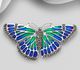 925 Sterling Silver Butterfly Brooch, Decorated with Colored Enamel and Marcasite