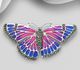 925 Sterling Silver Butterfly Brooch, Decorated with Colored Enamel and Marcasite