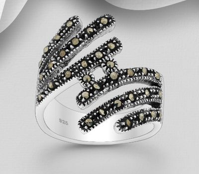 Şəkli böyütmək üçün tiklayın 925 Sterling Silver Oxidized Ring, Decorated with Marcasite
