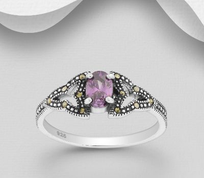Malın səhifəsinə keç 925 Sterling Silver Ring Decorated with CZ Simulated Diamonds and Marcasite