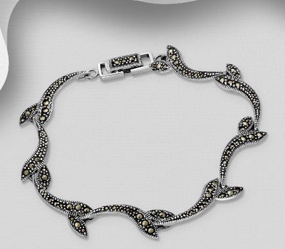 925 Sterling Silver Bracelet Decorated With Marcasite