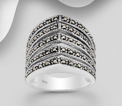 925 Sterling Silver Ring Decorated With Marcasite