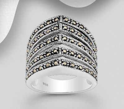 Şəkli böyütmək üçün tiklayın 925 Sterling Silver Ring Decorated With Marcasite