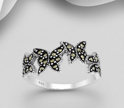 925 Sterling Silver Butterfly Ring Decorated with Marcasite
