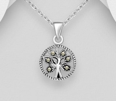 925 Sterling Silver Tree Of Life Pendant, Decorated with Marcasite