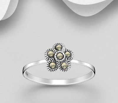 925 Sterling Silver Oxidized Ring, Decorated with Marcasite
