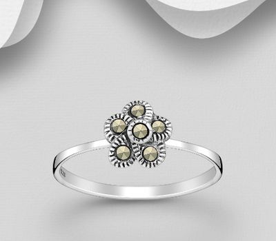 Şəkli böyütmək üçün tiklayın 925 Sterling Silver Oxidized Ring, Decorated with Marcasite