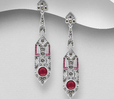 Şəkli böyütmək üçün tiklayın 925 Sterling Silver Push-Back Earrings Decorated With CZ and Marcasite