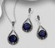 925 Sterling Silver Oxidized Droplet Push-Back Earrings and Pendant Jewelry Set, Decorated with CZ Simulated Diamonds and Marcasite