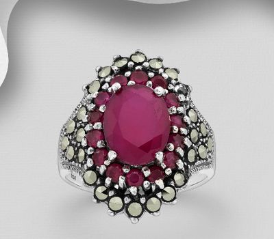 Şəkli böyütmək üçün tiklayın 925 Sterling Silver Oxidized Ring, Decorated with CZ Simulated Diamonds and Marcasite
