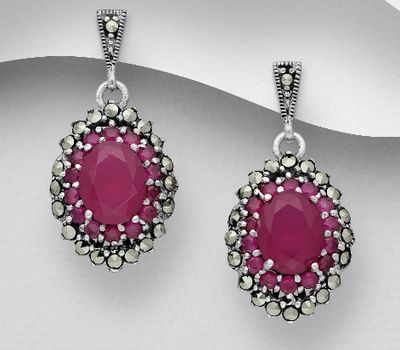 925 Sterling Silver Push-Back Earrings, Decorated with CZ Simulated Diamonds and Marcasite