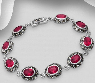 925 Sterling Silver Bracelet, Decorated with CZ Simulated Diamonds and Marcasite