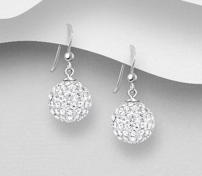 Sterling silver ball earrings decorated with crystal glass.