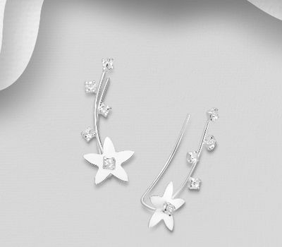 925 Sterling Silver Star Ear Pins, Decorated with Crystal Glass