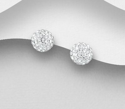Şəkli böyütmək üçün tiklayın 925 Sterling Silver Ball Push-Back Earrings, Decorated with Various Colors of Crystal Glass