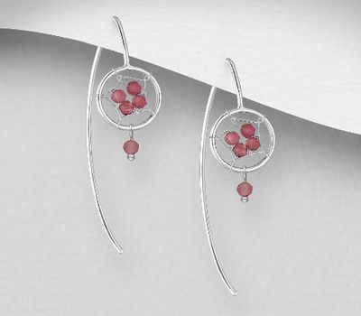 925 Sterling Silver Hook Earrings, Beaded with Glass Beads