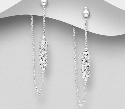 925 Sterling Silver Push-Back Earrings, Decorated with Crystal Glass