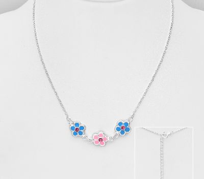 Malın səhifəsinə keç 925 Sterling Silver Flower Necklace, Decorated with Crystal Glass and Enamel