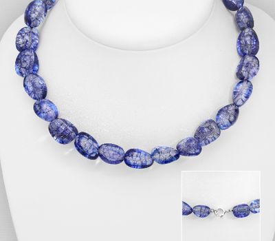 925 Sterling Silver Necklace, Beaded with Glass Beads. Glass Beads Size and Shape Will Vary.