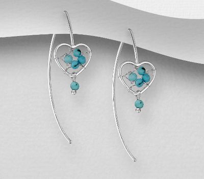 925 Sterling Silver Heart Hook Earrings, Beaded with Glass Beads