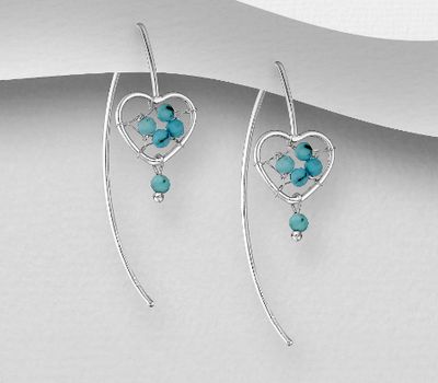 Şəkli böyütmək üçün tiklayın 925 Sterling Silver Heart Hook Earrings, Beaded with Glass Beads
