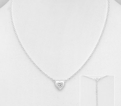 925 Sterling Silver Heart Necklace, Decorated with Crystal Glass