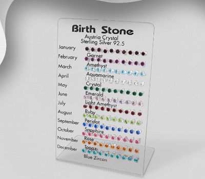 Şəkli böyütmək üçün tiklayın 925 Sterling Silver Push-Back Earrings Set of 60 Pairs, Decorated with Various Colors of Crystal Glass. Comes with Display.
