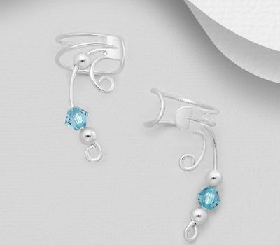 925 Sterling Silver Ear Cuff, Decorated with Various Colors of Crystal Glass