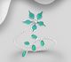 925 Sterling Silver Adjustable Ring Featuring Flower and Leaf, Decorated with Various Colored Enamel and Crystal Glass