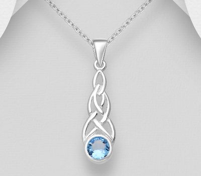 925 Sterling Silver Celtic Pendant, Decorated with Various Colors of Crystal Glass